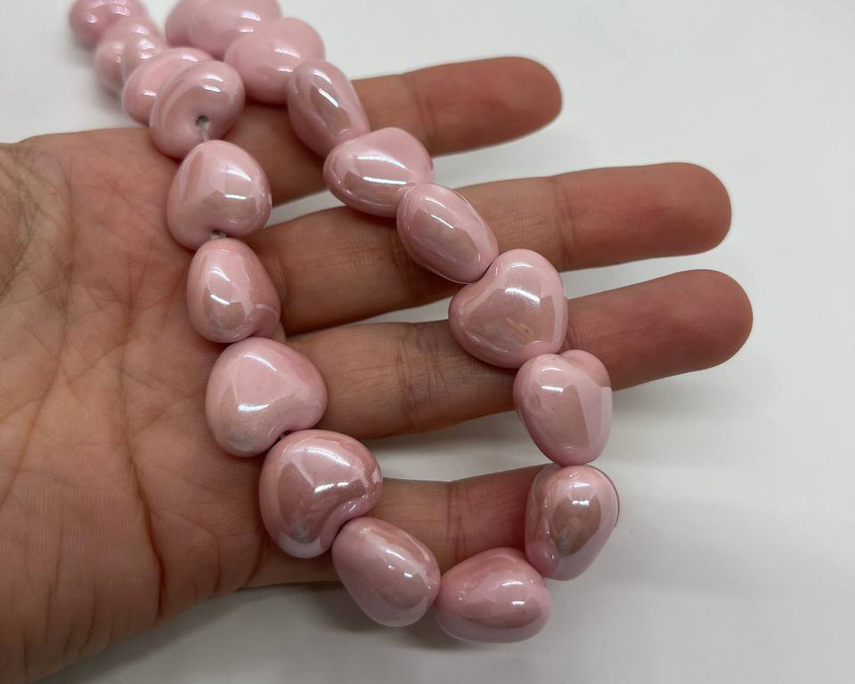 Бусины керамические сердечки цвет розовый (чайная роза) размер 15,5*12*11мм