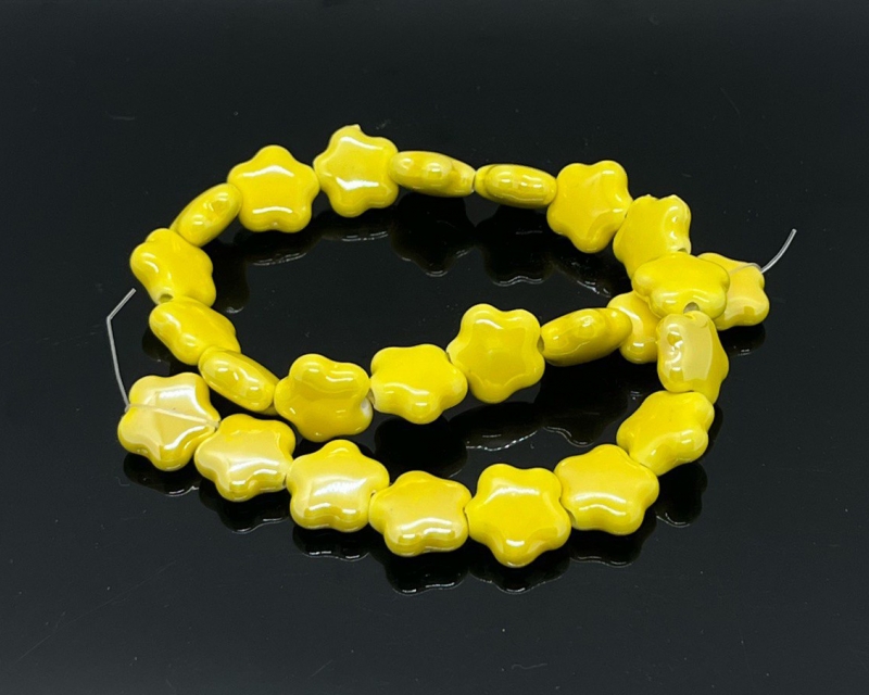 Бусины керамические цветочки цвет желтый размер 14*8мм