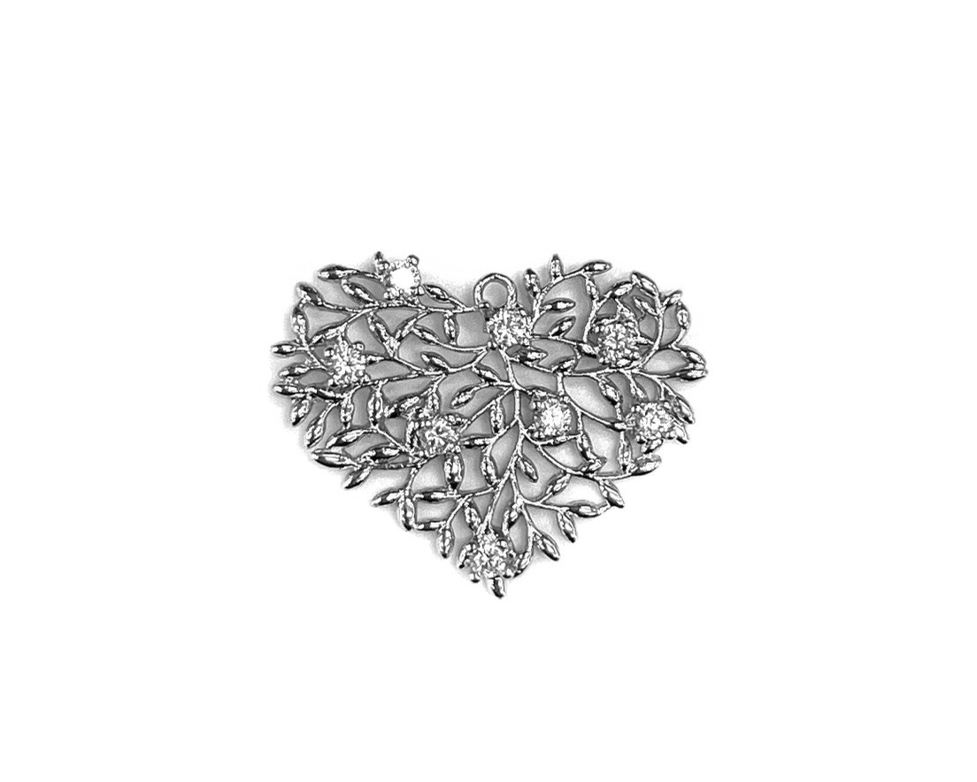 Подвеска Сердце из веточек усыпанное фианитами цвет серебро размер 20*25мм Серебро