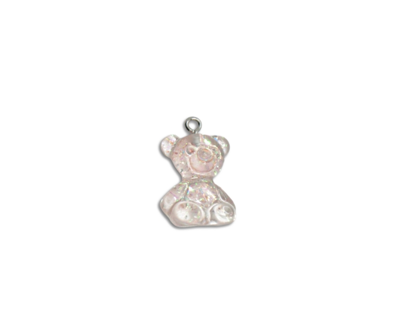 Мишка "мармеладный" прозрачный с розовыми блестками одна пара(две штуки) 25*13мм